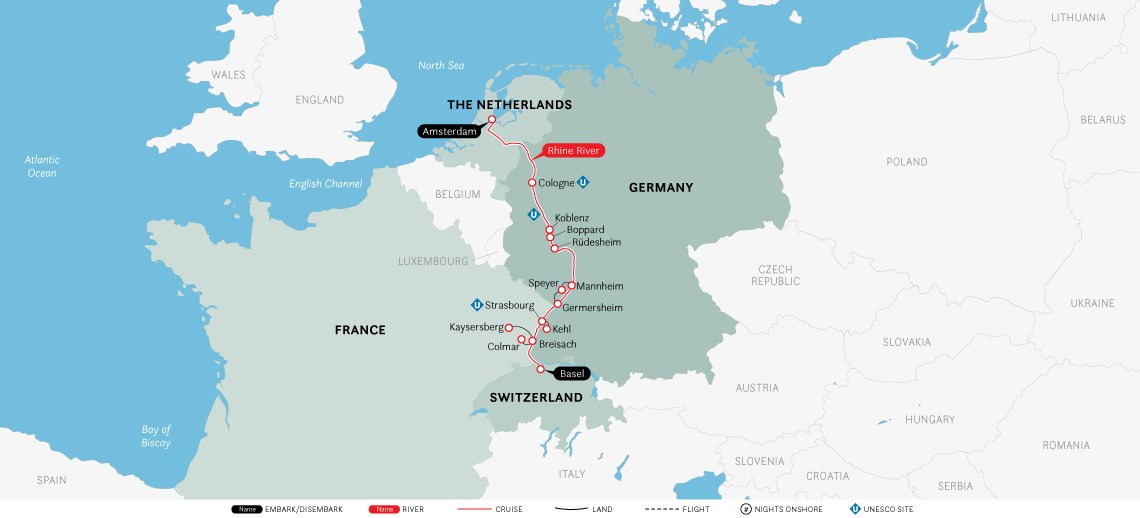 Map Basel to Amsterdam Family river cruise